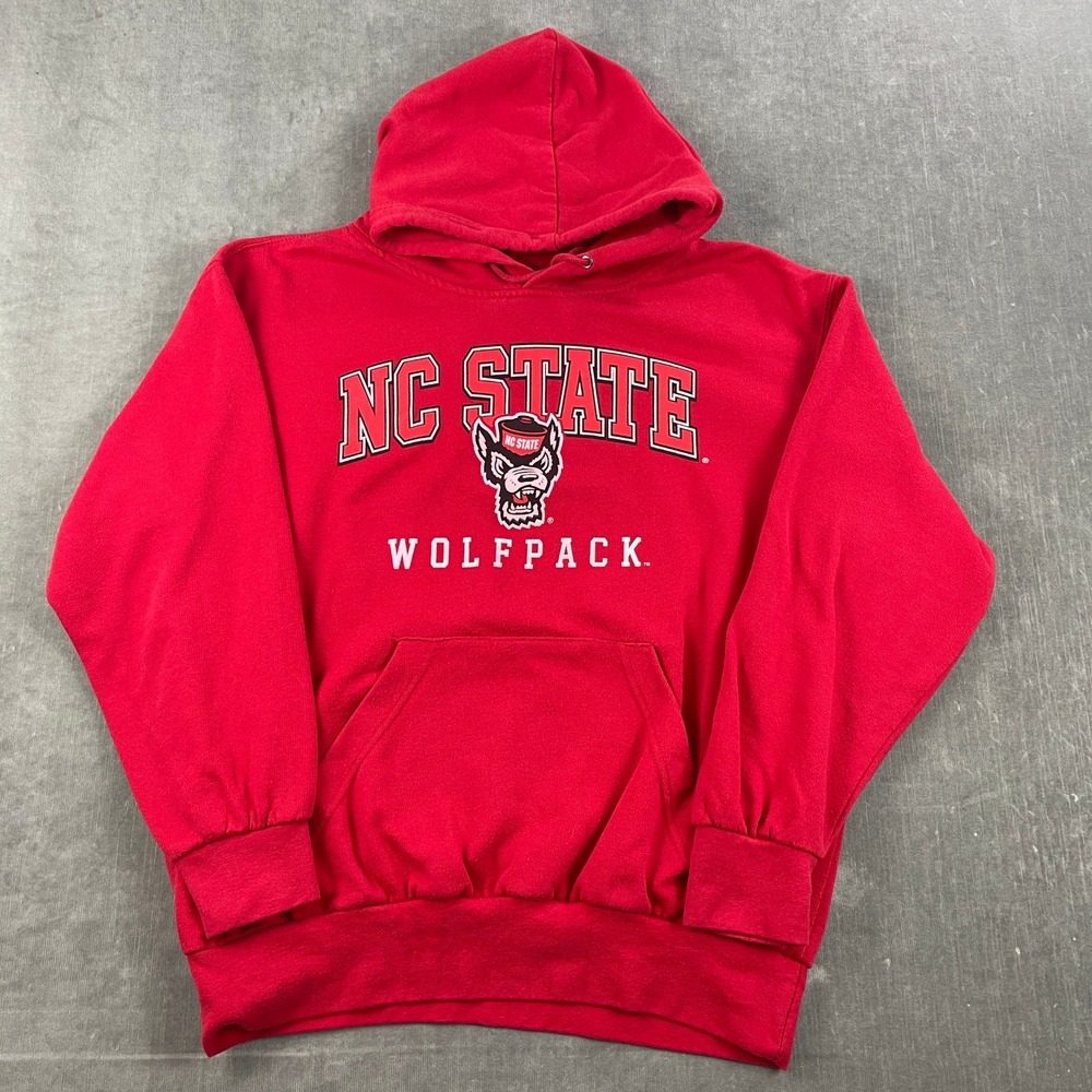 NC State Wolfpack MV Sport Men Large Red Hoodie Tuffy Mascot Graphic Sweatshirt
